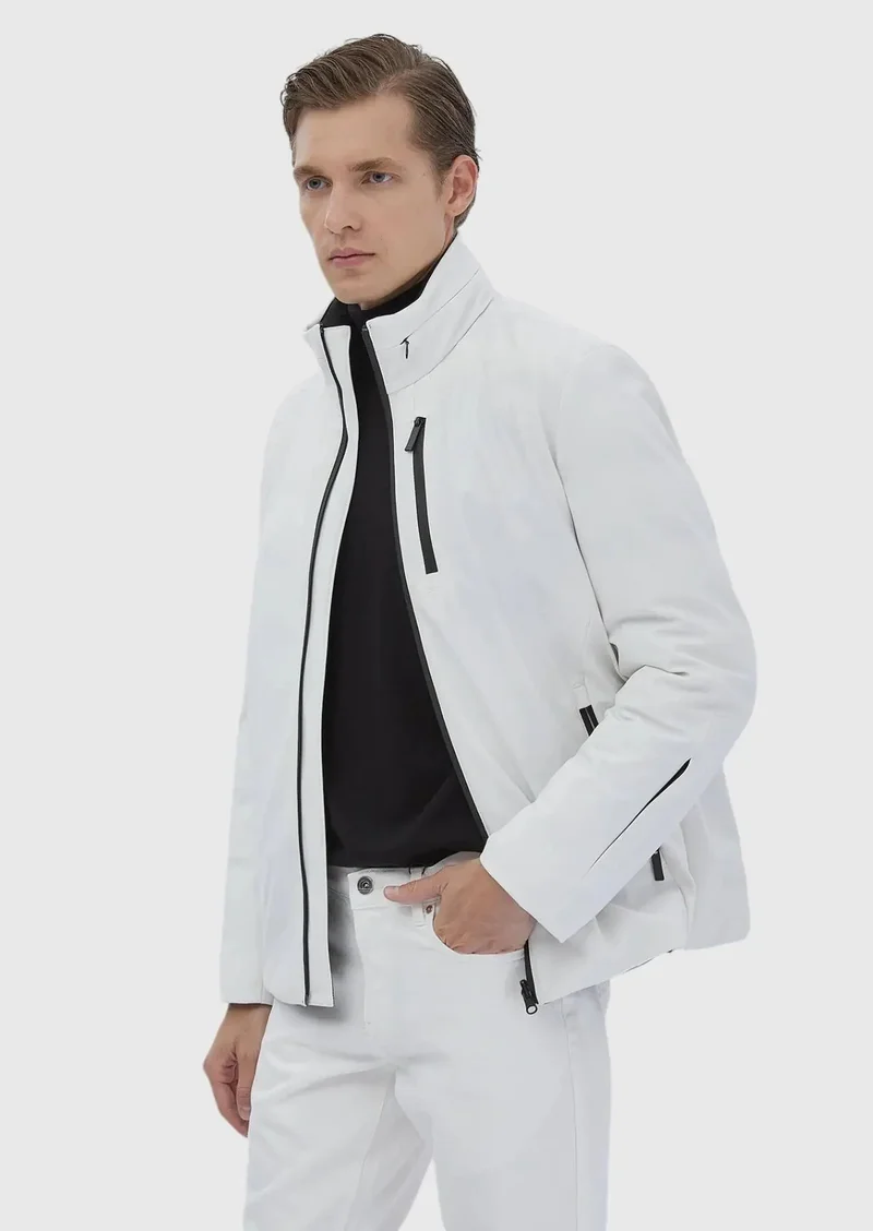 RAMSEY White Regular Fit Turtleneck Casual Weaving Double-Sided Coat